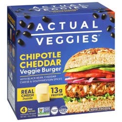 Actual Veggies Black Bean Cheddar Veggie Burger 4 - 3 oz Each