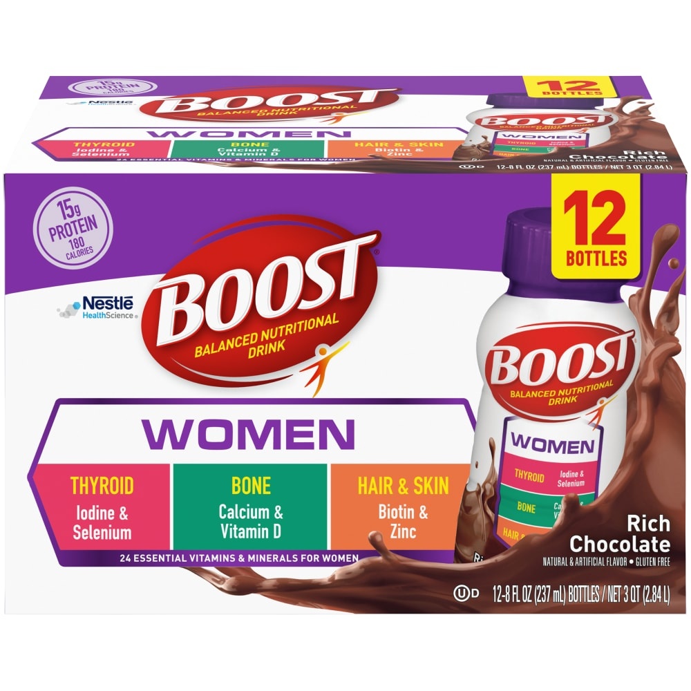 slide 1 of 1, Boost Women Ready to Drink Nutritional Drink Rich Chocolate, 12 ct; 8 fl oz