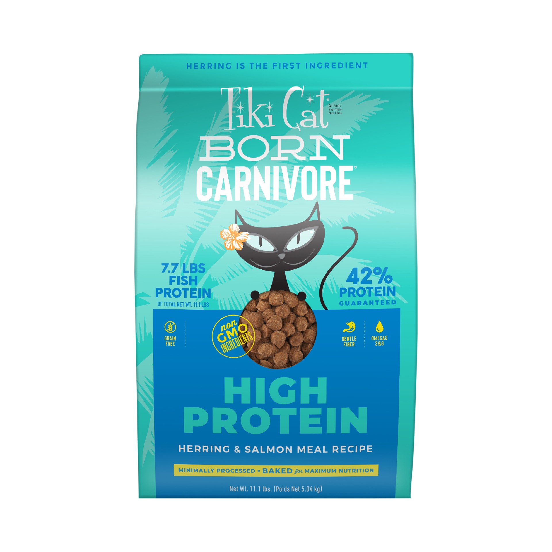 slide 1 of 7, Tiki Cat Born Carnivore Herring & Salmon Dry Food, 11.1 lb