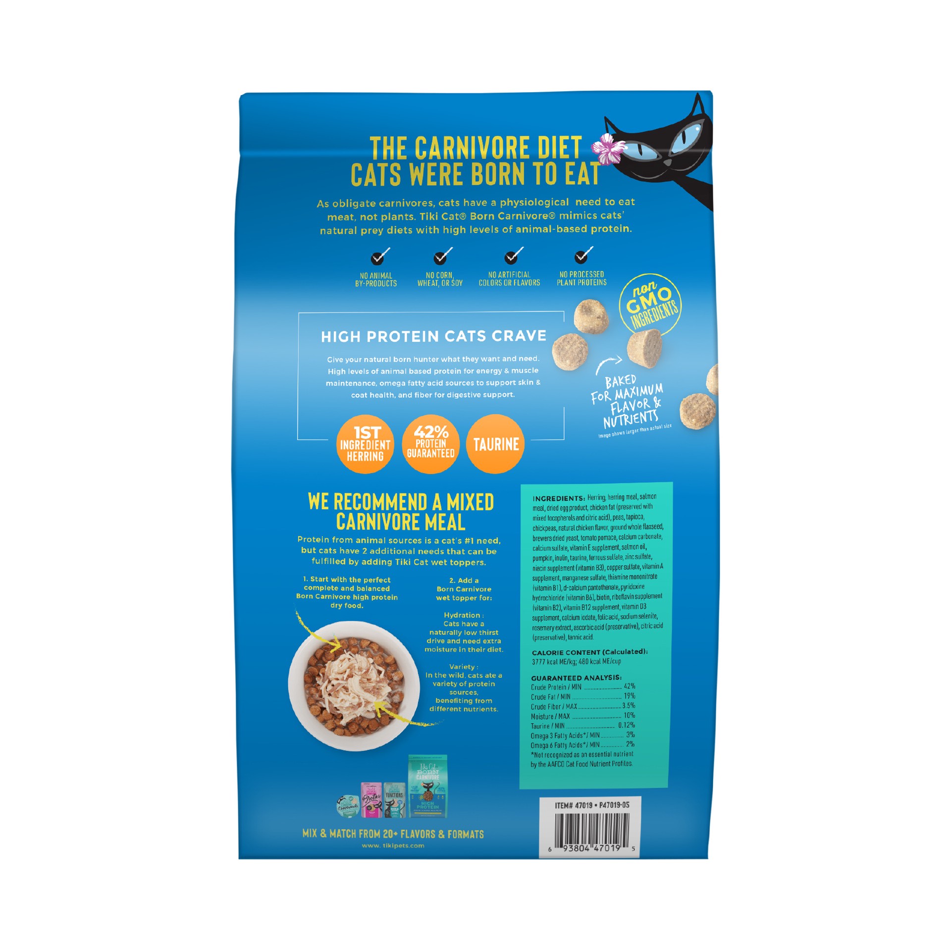 slide 5 of 7, Tiki Cat Born Carnivore Herring & Salmon Dry Food, 11.1 lb