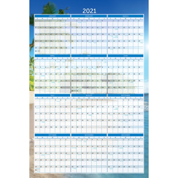 slide 1 of 1, Office Depot Brand Reversible Erasable Wall Calendar, 36'' X 24'', Paradise, January To December 2021, Odus2001-001, 1 ct