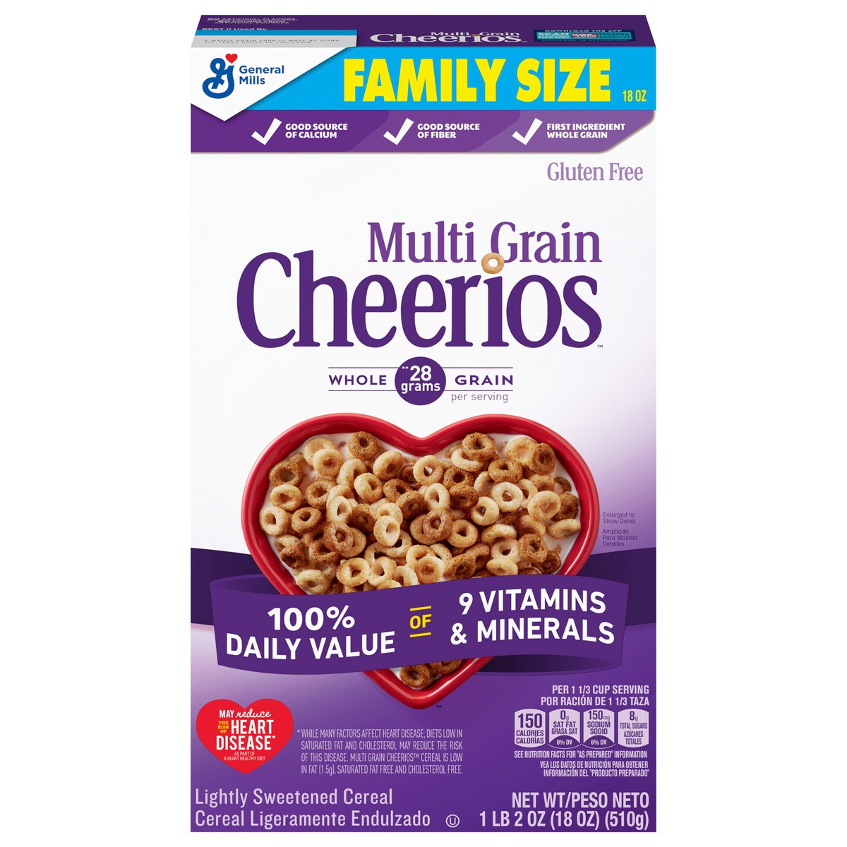 slide 1 of 104, Cheerios Multi Grain Cheerios Heart Healthy Cereal, 18 OZ Family Size Cereal Box, 18 oz