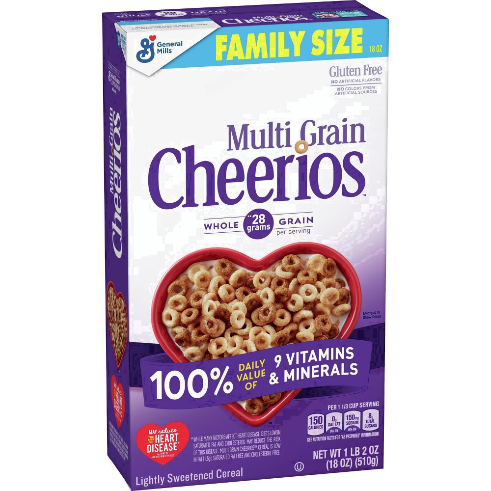 slide 48 of 104, Cheerios Multi Grain Cheerios Heart Healthy Cereal, 18 OZ Family Size Cereal Box, 18 oz