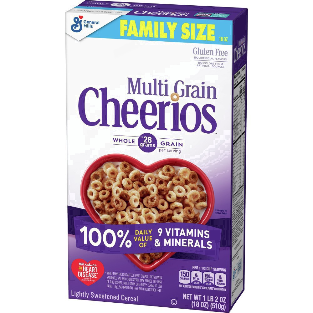 slide 44 of 104, Cheerios Multi Grain Cheerios Heart Healthy Cereal, 18 OZ Family Size Cereal Box, 18 oz