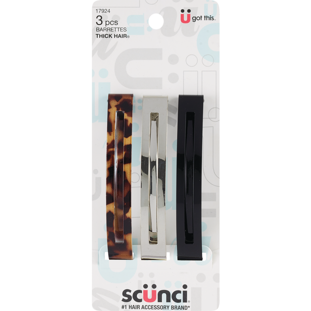slide 1 of 1, scünci Scunci Thick Hair Stay Tight Large Metal Barrettes, 3 ct