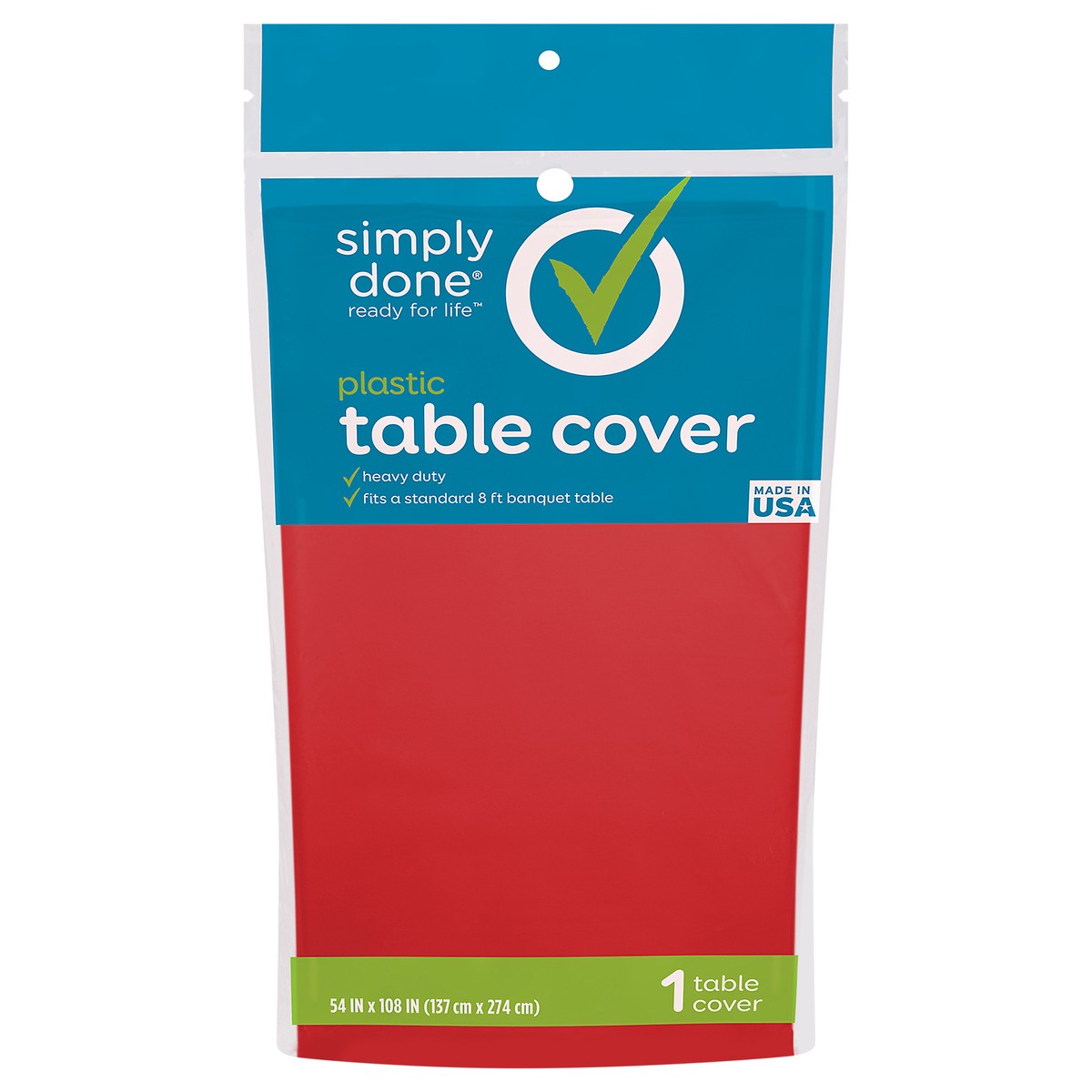 slide 12 of 13, Simply Done Red Solid Plastic Table Cover 1 Each, 1 ct