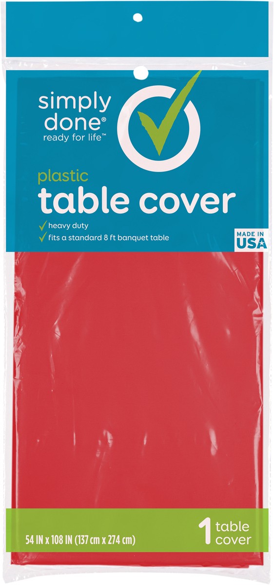 slide 7 of 13, Simply Done Red Solid Plastic Table Cover 1 Each, 1 ct