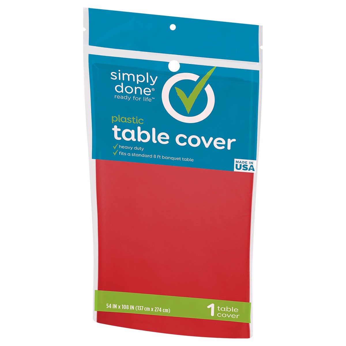 slide 4 of 13, Simply Done Red Solid Plastic Table Cover 1 Each, 1 ct