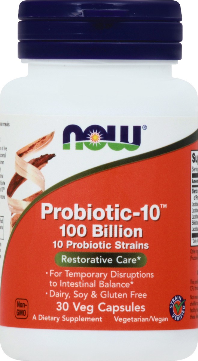 slide 9 of 9, NOW Probiotic-10™ 100 Billion - 30 Veg Capsules, 30 ct