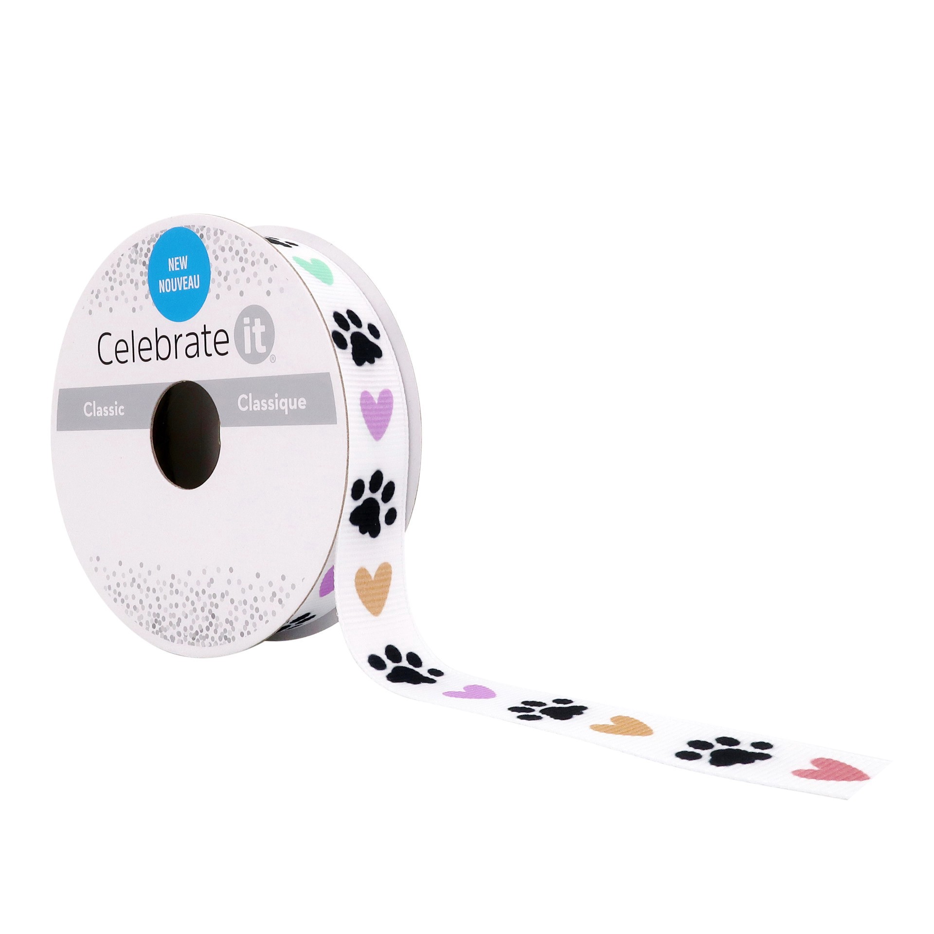 slide 4 of 4, 5/8" X 7yd. Grosgrain Paw Print Ribbon By Celebrate It, 5/8 in x 7 yd