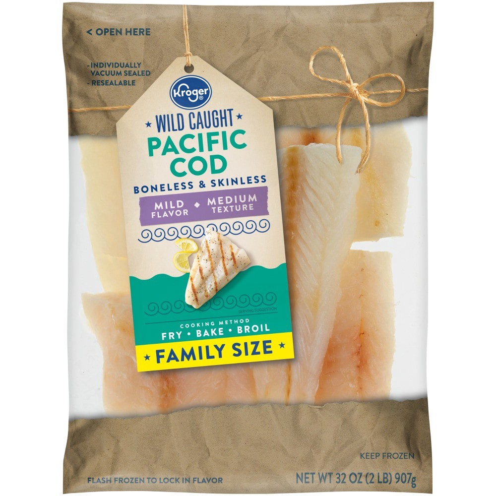 slide 1 of 5, Kroger Wild Caught Boneless & Skinless Frozen Pacific Cod, 32 oz