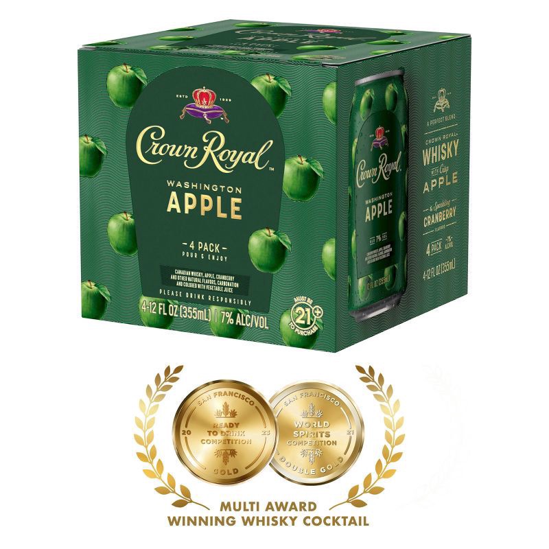 slide 3 of 6, Crown Royal Washington Apple Canadian Whisky Cocktail, 4-PACK (4 x 12 fl oz), 355 ml