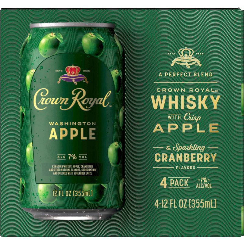 slide 2 of 6, Crown Royal Washington Apple Canadian Whisky Cocktail, 4-PACK (4 x 12 fl oz), 355 ml