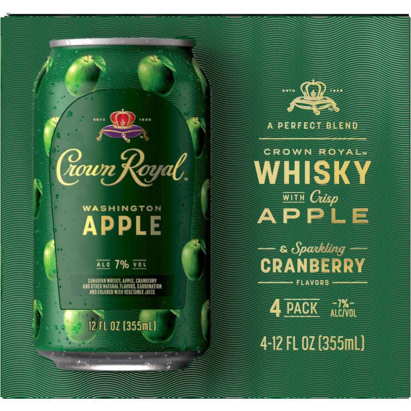 slide 5 of 6, Crown Royal Washington Apple Canadian Whisky Cocktail, 4-PACK (4 x 12 fl oz), 355 ml