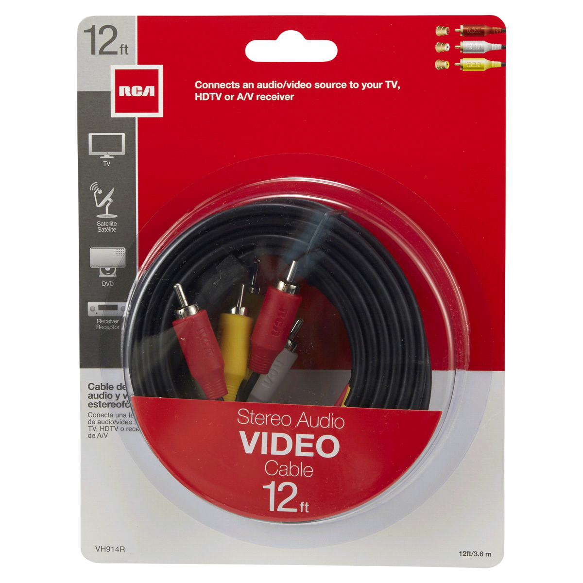 slide 1 of 5, RCA Audio/Video Cable, 12 ft