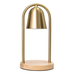 Gold Iron Shade Wood Base Candlewarmer 12x6