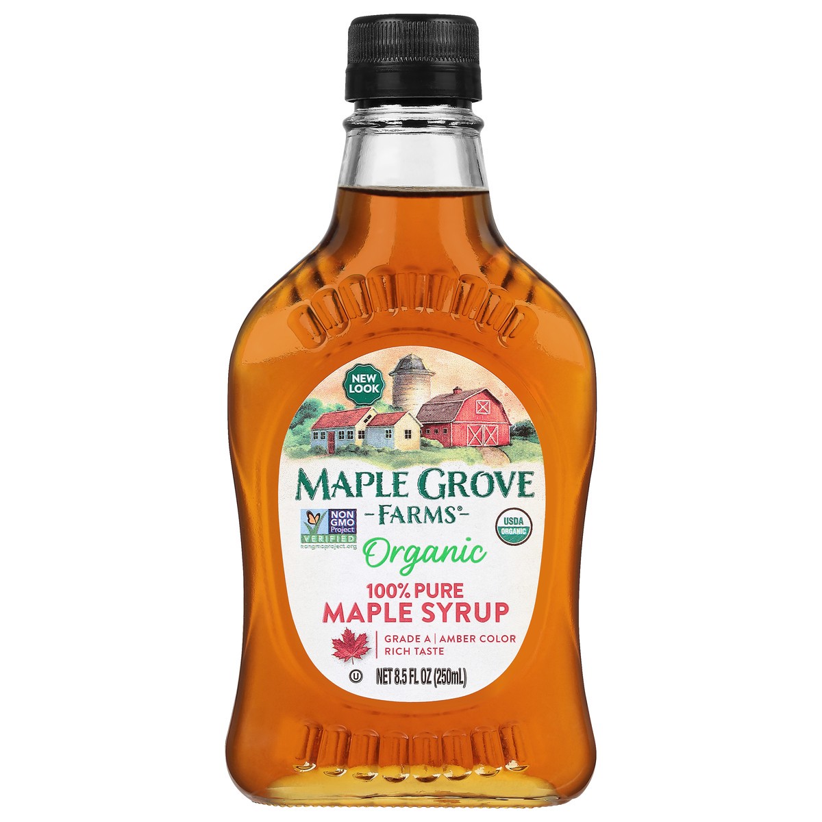 slide 1 of 10, Maple Grove Farms Up Country Dark Amber Syrup, 8.5 fl oz