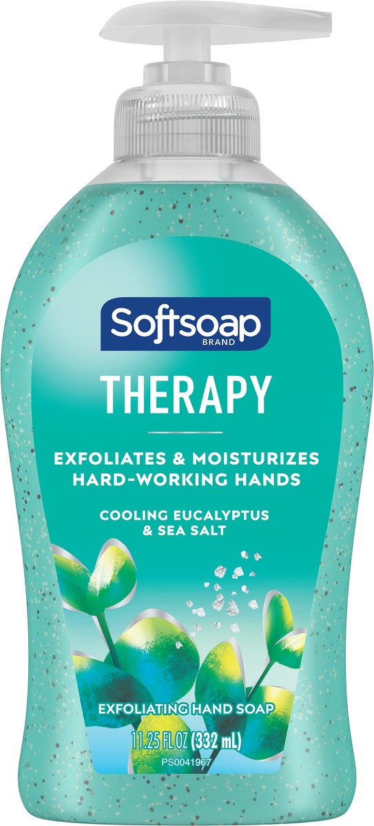 slide 5 of 8, Softsoap Therapy Eucalyptus and Sea Salt Scent Exfoliating Liquid Hand Soap, 332 ml Bottle, 11.25 fl oz