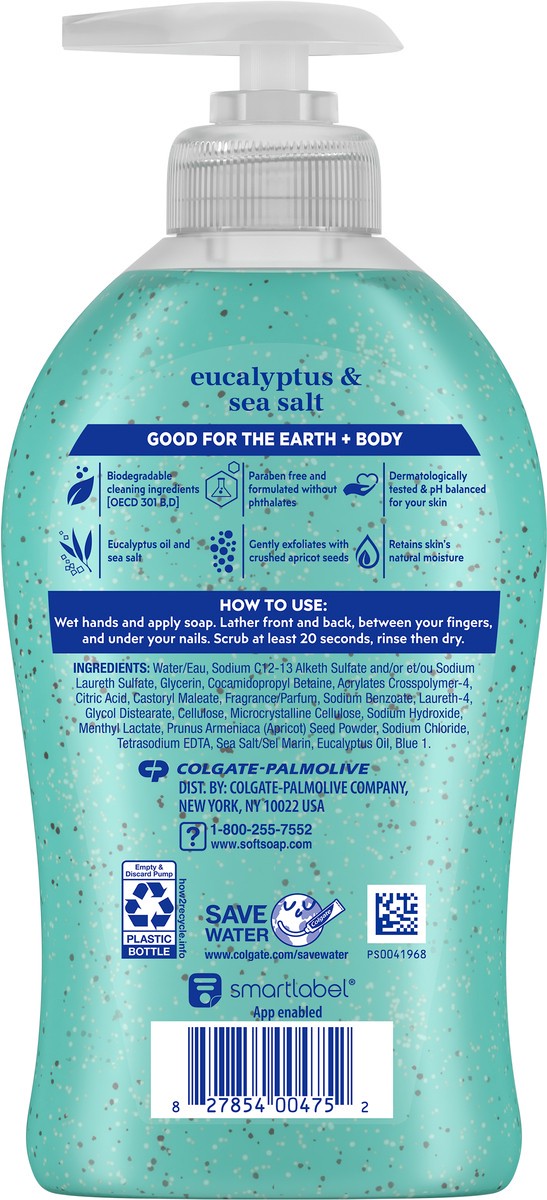 slide 7 of 8, Softsoap Therapy Eucalyptus and Sea Salt Scent Exfoliating Liquid Hand Soap, 332 ml Bottle, 11.25 fl oz