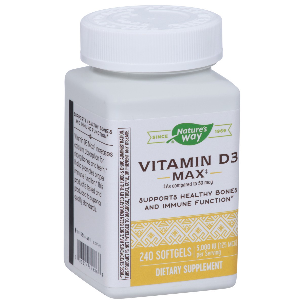 slide 6 of 9, Nature's Way 5,000 IU (125 mcg) Vitamin D3 Max 240 Softgels, 240 ct