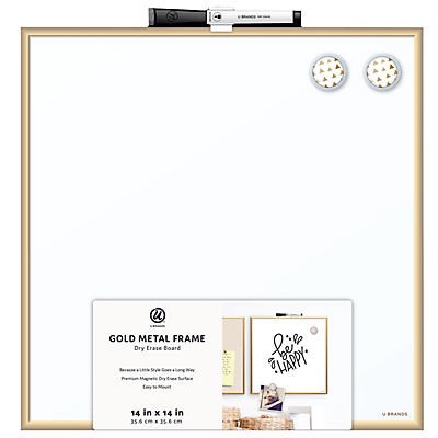 slide 1 of 1, U Brands Square Magnetic Dry Erase BoardGold Frame, 14 in
