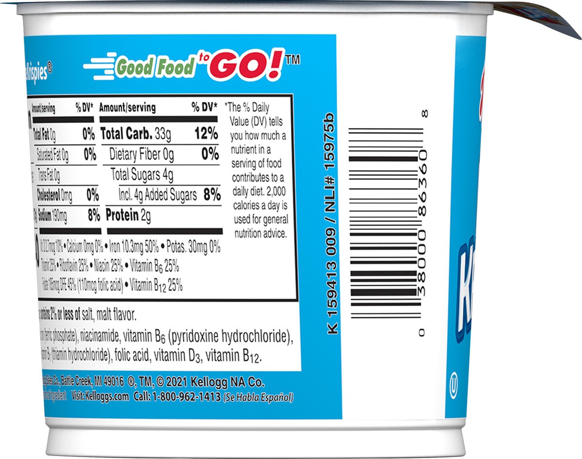 slide 5 of 10, Rice Krispies Kellogg's Rice Krispies Breakfast Cereal Cups, Kids Snacks, Family Breakfast, Original, 1.3oz Cup, 1 Cup, 1.3 oz