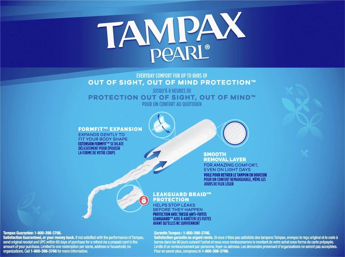 slide 4 of 7, Tampax Pearl Tampons, with LeakGuard Braid, Ultra Absorbency, Unscented, 45 Count, 45 ct