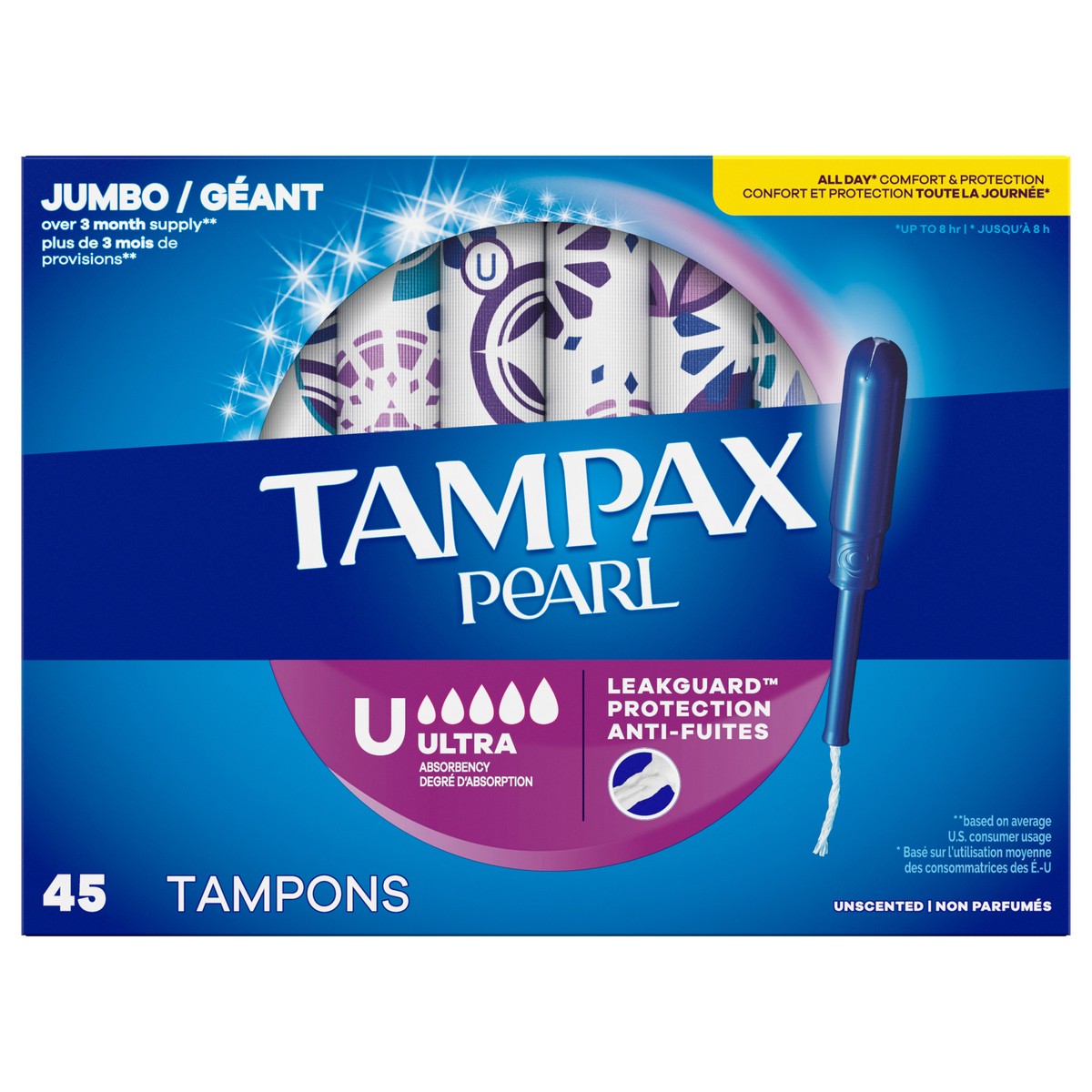 slide 1 of 7, Tampax Pearl Tampons, with LeakGuard Braid, Ultra Absorbency, Unscented, 45 Count, 45 ct