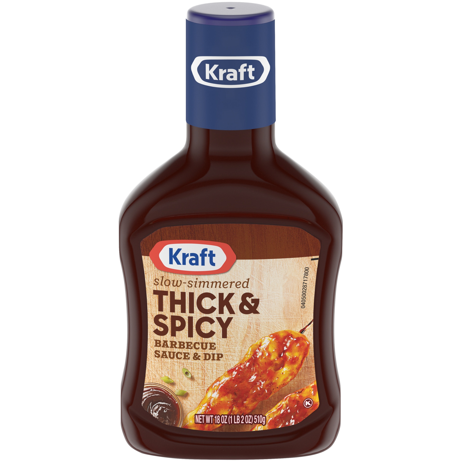 slide 1 of 1, Kraft Thick & Spicy Slow-Simmered Barbecue Sauce Bottle, 18 oz