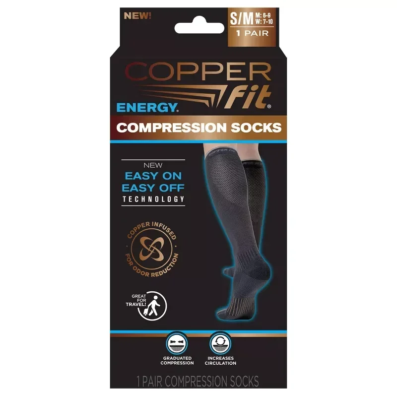 slide 1 of 4, Copper Fit Energy Compression Sock, Black, S/M, SM/MED