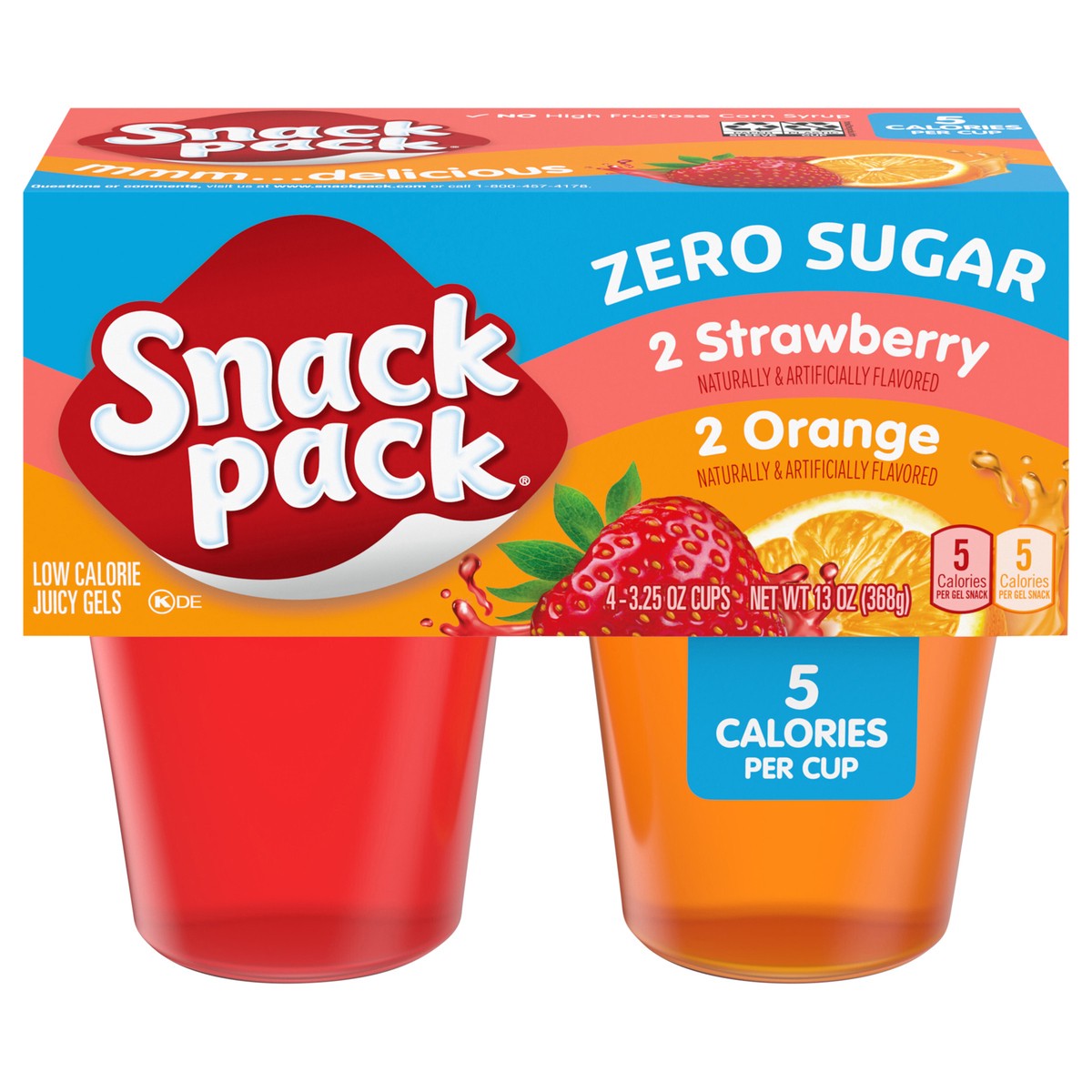 slide 1 of 5, Snack Pack Zero Sugar Strawberry and Orange Flavored Juicy Gels, 3.25 oz Snack Cups, 4 Count, 4 ct