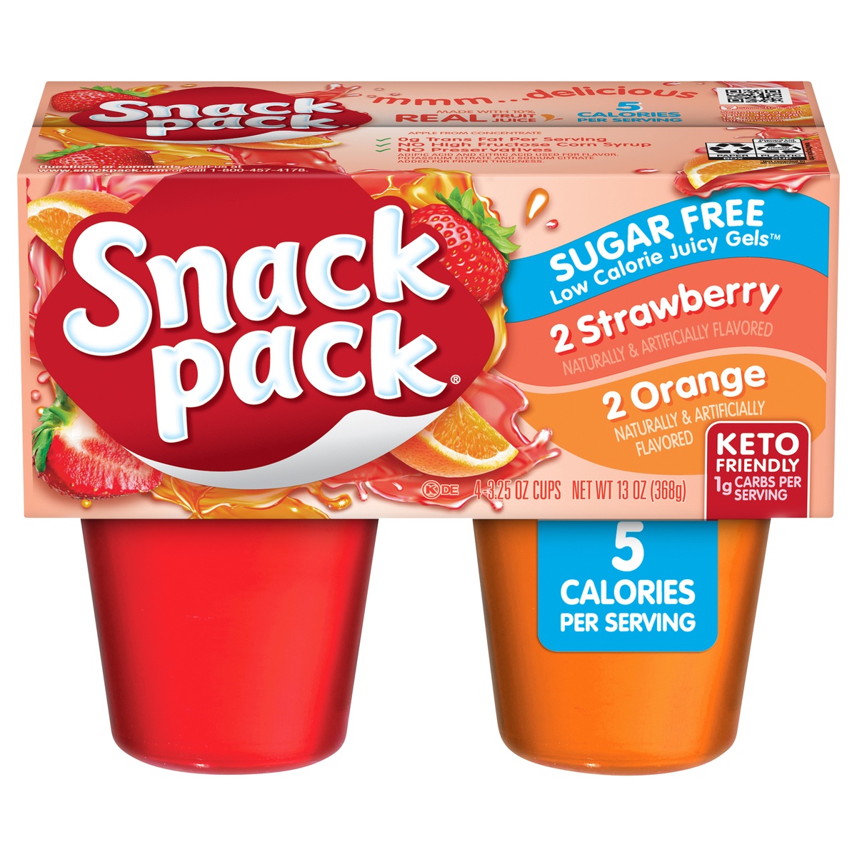 slide 1 of 4, Snack Pack Sugar Free Strawberry & Orange Flavored Juicy Gels, 4 Count Snack Cups, 13 oz