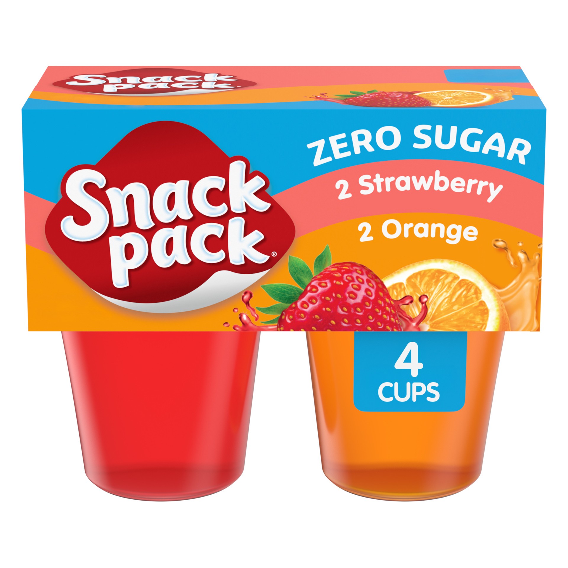 slide 1 of 5, Snack Pack Zero Sugar Strawberry and Orange Flavored Juicy Gels, 3.25 oz Snack Cups, 4 Count, 4 ct