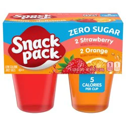 Snack Pack Zero Sugar Strawberry and Orange Flavored Juicy Gels, 3.25 oz Snack Cups, 4 Count