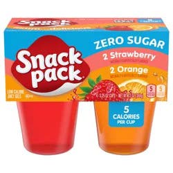Snack Pack Zero Sugar Strawberry and Orange Flavored Juicy Gels, 3.25 oz Snack Cups, 4 Count