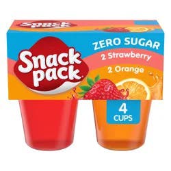 Snack Pack Zero Sugar Strawberry and Orange Flavored Juicy Gels, 3.25 oz Snack Cups, 4 Count