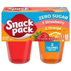 Snack Pack Zero Sugar Strawberry and Orange Flavored Juicy Gels, 3.25 oz Snack Cups, 4 Count