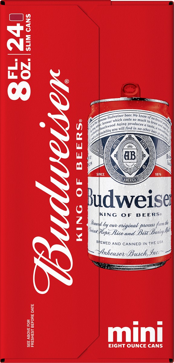 slide 6 of 8, Budweiser Beer, 24 Pack 8 fl. oz. Cans, 5.0% ABV, 192 fl oz