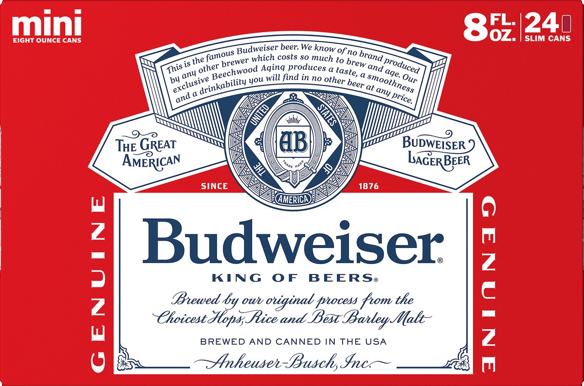 slide 3 of 8, Budweiser Beer, 24 Pack 8 fl. oz. Cans, 5.0% ABV, 192 fl oz