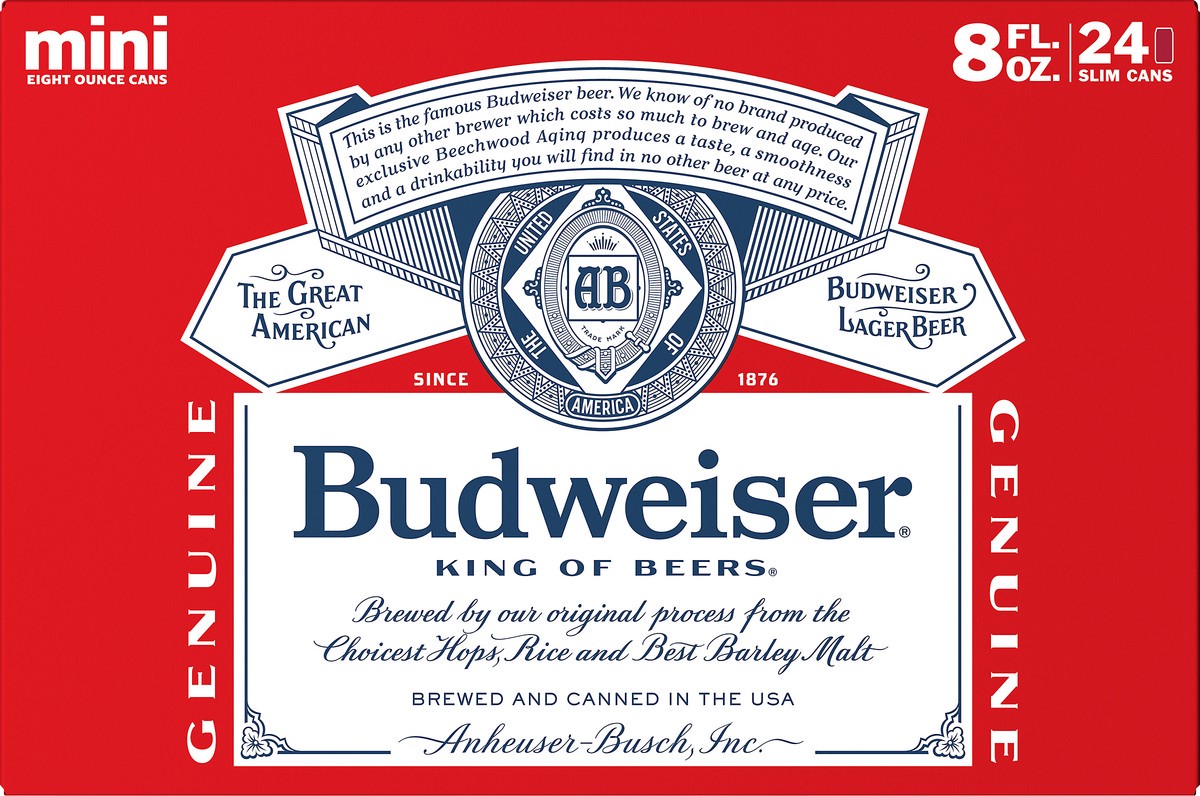 slide 8 of 8, Budweiser Beer, 24 Pack 8 fl. oz. Cans, 5.0% ABV, 192 fl oz