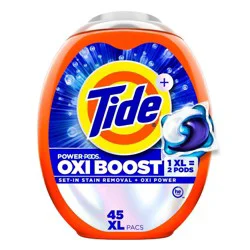 Tide Oxi Boost Power PODS Laundry Detergent Pacs, 45 Count, Set-In Stain Removal + Oxi Power, laundry soap detergent pacs