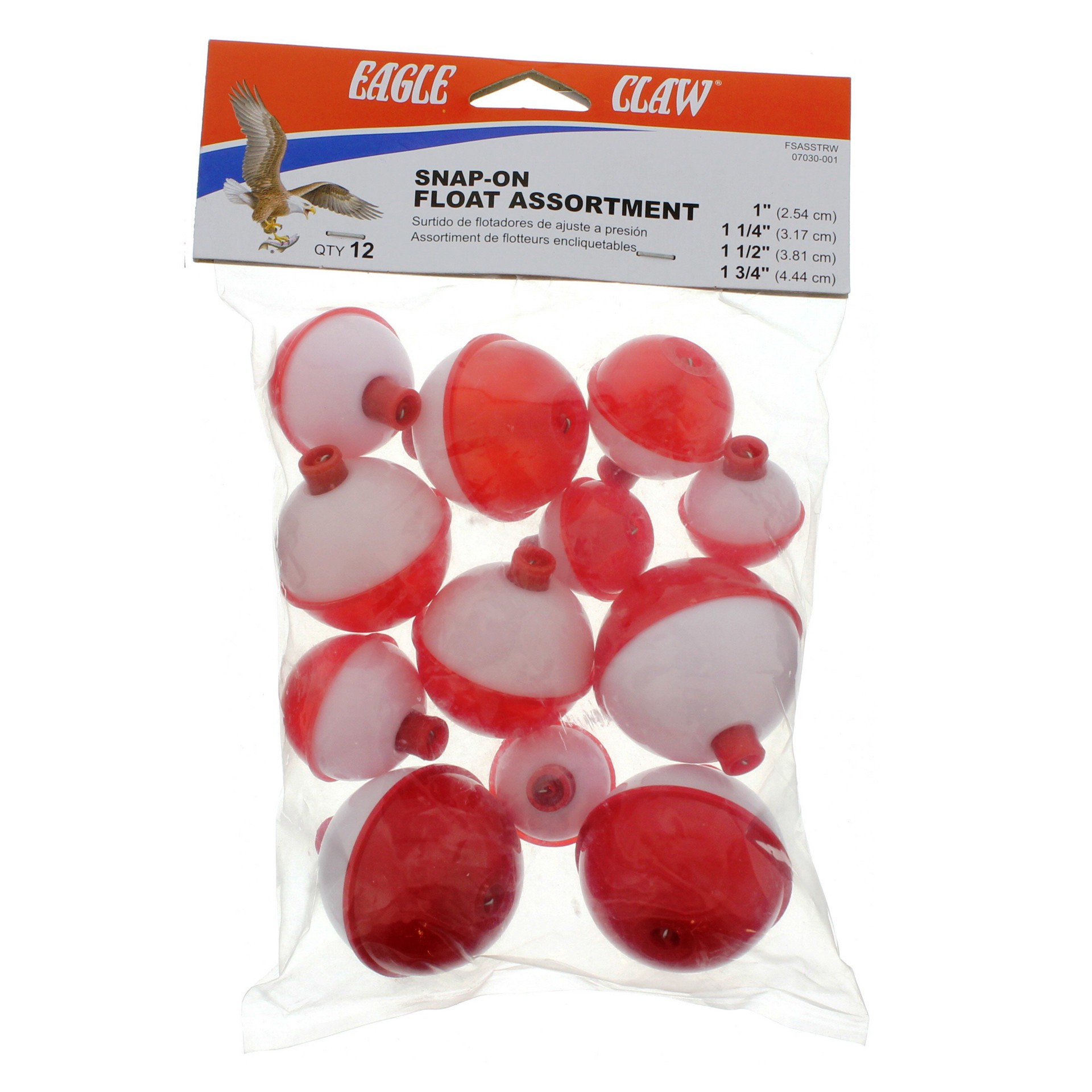 slide 1 of 1, Eagle Claw Red/White Snap-On Float Assortment, 12 ct