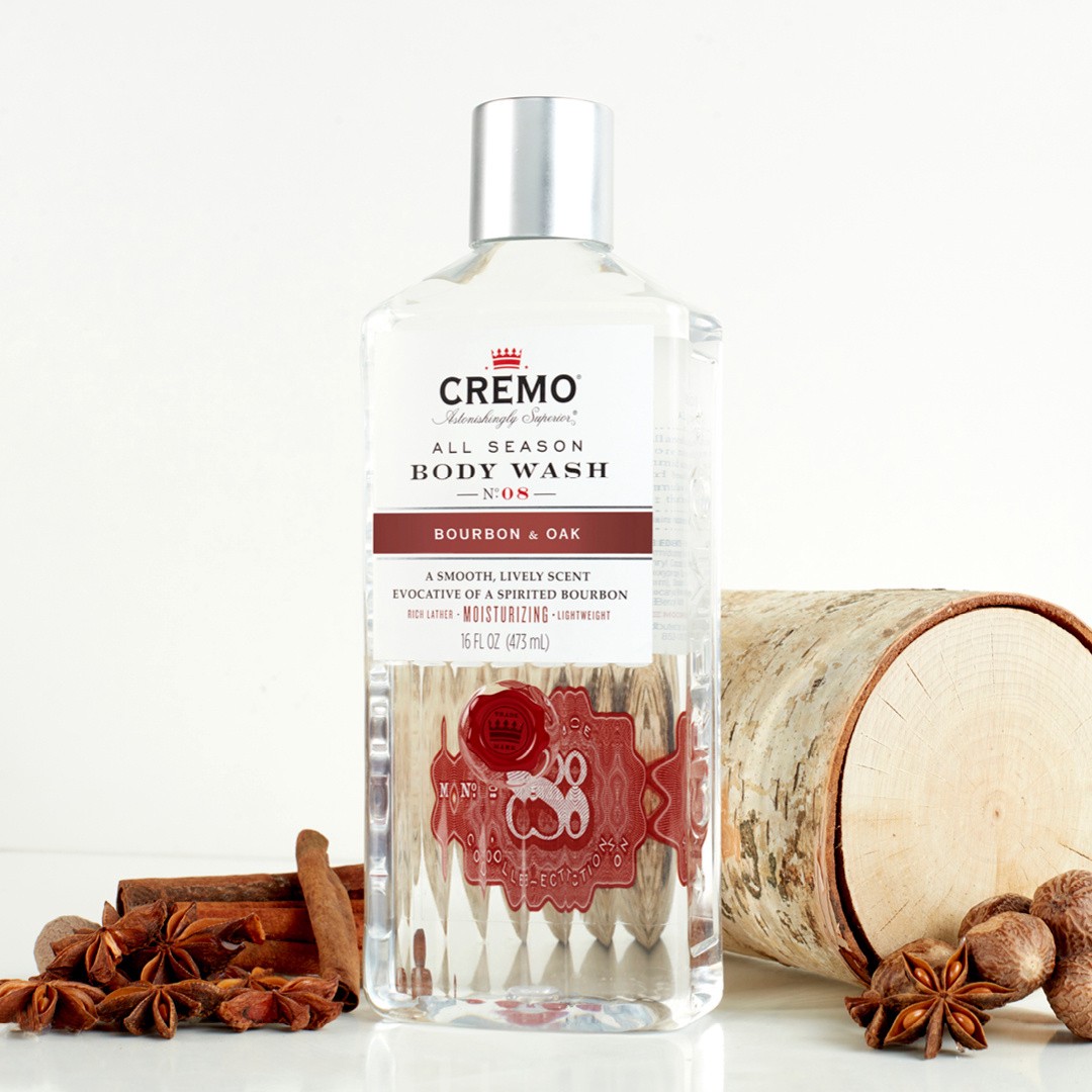 slide 4 of 5, Cremo All Season Body Wash, Bourbon & Oak, Masculine Scent with a Tantalizing Essence of Lively Distiller's Spices, 16oz, 16 fl oz