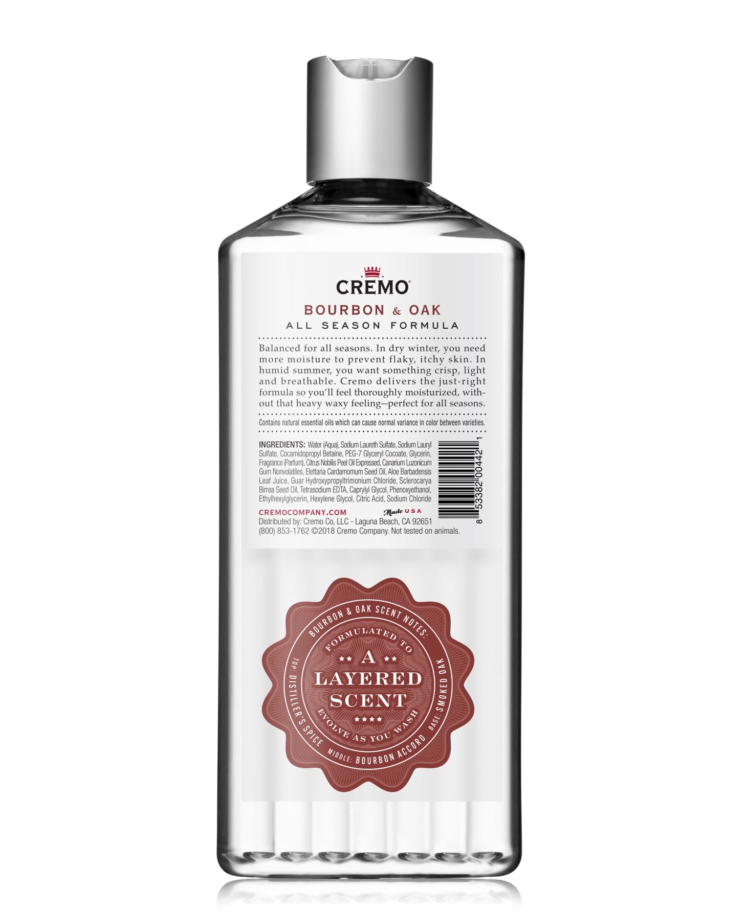 slide 2 of 5, Cremo All Season Body Wash, Bourbon & Oak, Masculine Scent with a Tantalizing Essence of Lively Distiller's Spices, 16oz, 16 fl oz