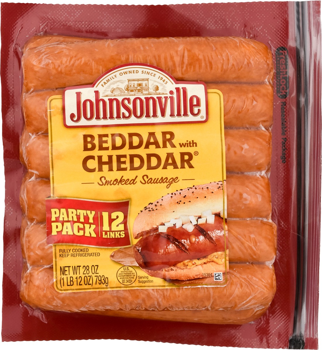 slide 9 of 9, Johnsonville Smoked Party Pack Beddar with Cheddar Smoked Sausage Links 12 ea, 12 ct