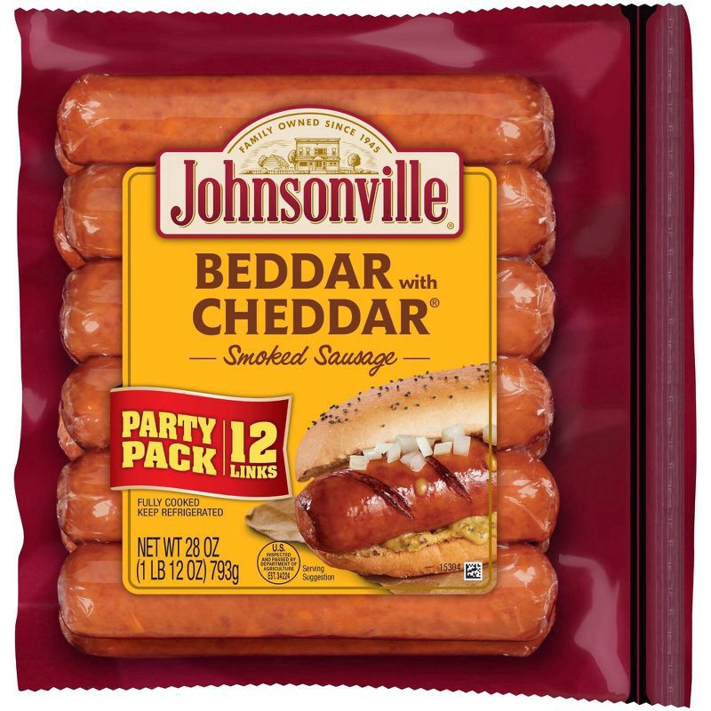 slide 1 of 9, Johnsonville Smoked Party Pack Beddar with Cheddar Smoked Sausage Links 12 ea, 12 ct