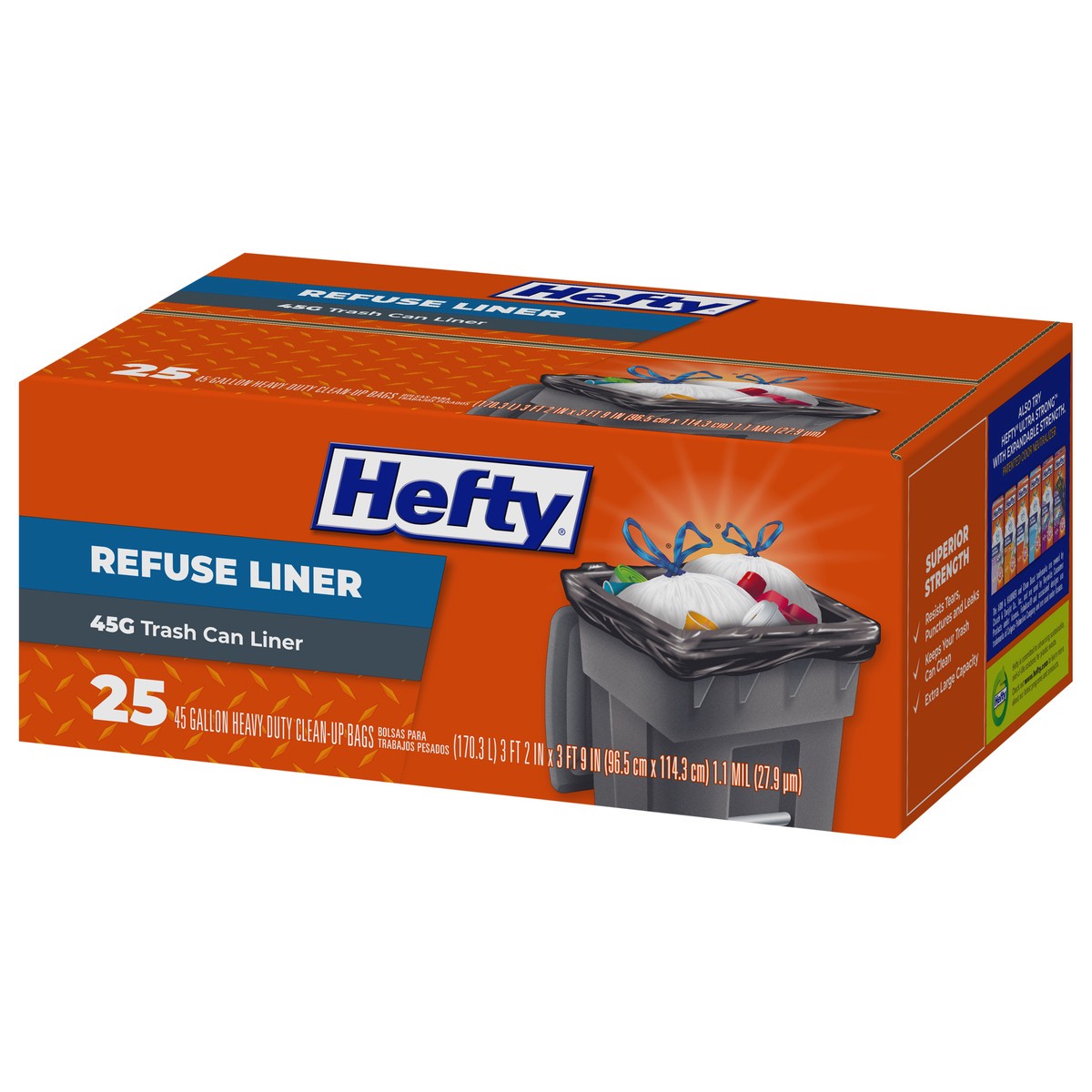 slide 3 of 9, Hefty Refuse Liner 45G 25ct carton, 25 ct