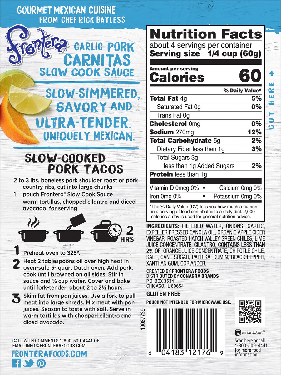 slide 2 of 3, Frontera Garlic Pork Carnitas Slow Cook Sauce, Mild, 8 oz., 8 oz