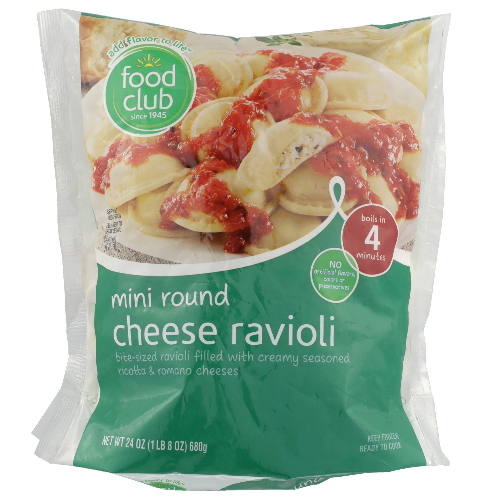 slide 1 of 6, Food Club Ravioli Cheese Round Mini, 24 oz