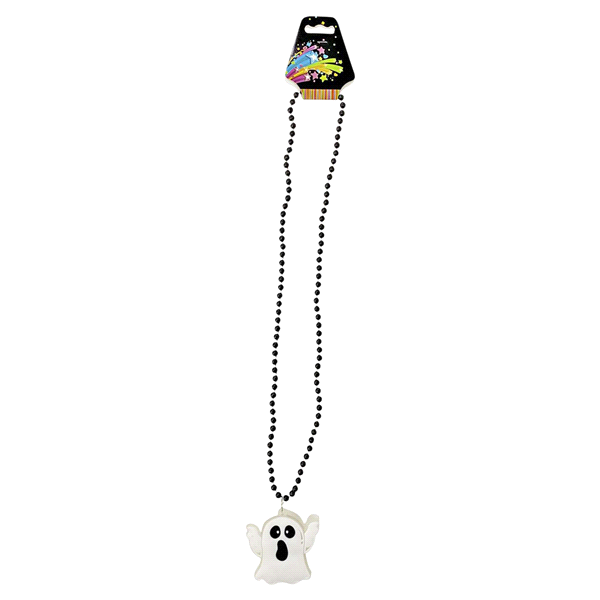 slide 1 of 1, Meijer Halloween Light Up Necklace Ghost, Black & White, 1 ct